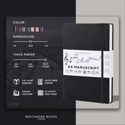Beechmore Books Blank Sheet Music Notebook – A4 8.5x11.5 for Songwriters, Musicians & Composers, 156 Thick 120gsm Pages, 10-Staff Perforated Sheets, Vegan Leather Hardcover, Elastic Closure, Gift Bo