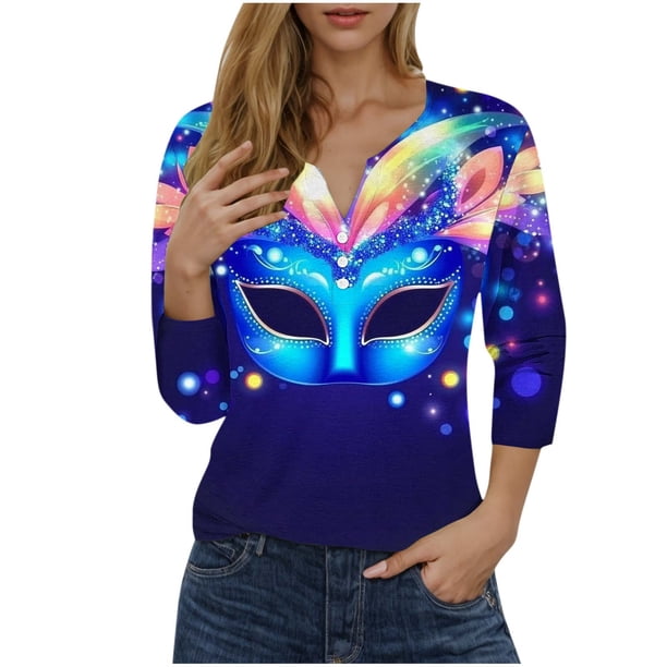 Blusas para las Mujeres Casual Impreso 3/4 Manga V Cuello Botones, Ligero Estante de Imitación para el Uso Diario Del Hogar