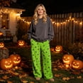 thumbnail image 2 of IYYVV Flannel Halloween Pajama Pants for Women Pumpkin Ghost Print Pjs Pants Fall Winter Soft Loungewear Bottoms Green L, 2 of 6