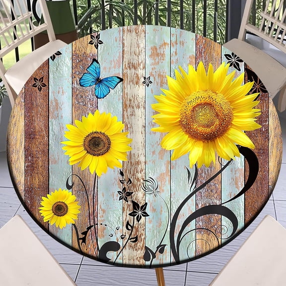 Fitted Tablecloth Round with Elastic Indoor Outdoor Table Cover Round Elastic Tablecloths for Tables Waterproof Wipeable Table Cloths for,Picnic,Kitchen,Dinner (44"-48")