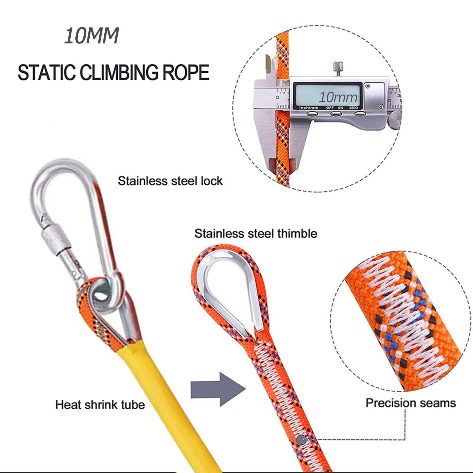 Climbing Ropes, Mountain Rock Rope，Dynamic Climbing Ropes, Outdoor Safety Rope 10 mm/3.93 Inches
