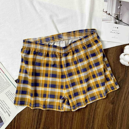 

ALSLIAO Mens Boxer Shorts Underwear Trunk Plaid Cotton Briefs Arrow Pants Loose Casual Yellow XL