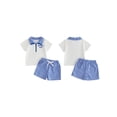 thumbnail image 2 of BemeyourBBs Toddler Baby Boys Summer Clothes Baby Boy Fathers Day Outfits Daddy's Mini Letter Embroidery Zipper-Up Short Sleeve T-Shirts Elastic Waist Plaid Shorts 2Pcs Set, 2 of 9