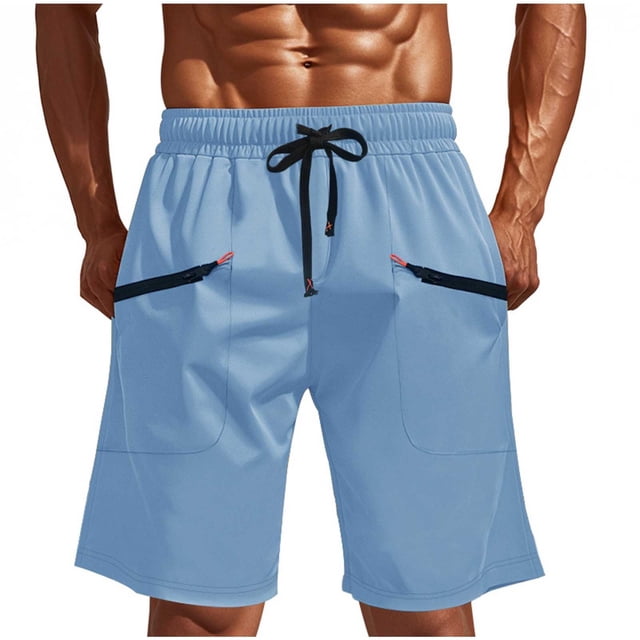 Dagugfen Mens Cargo Shorts Elastic Waist Drawstring Loose Outdoor Running Shorts with Zipper Pockets