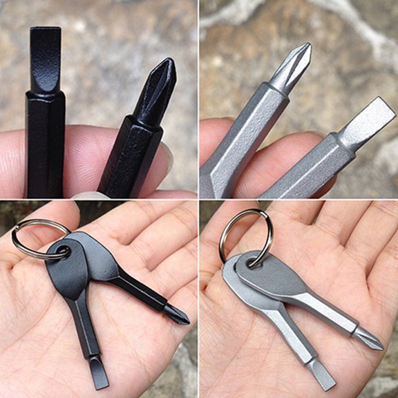 Walbest 2 Keys Stainless Keychain Screwdriver Set Outdoor Multifunction Pocket Tool