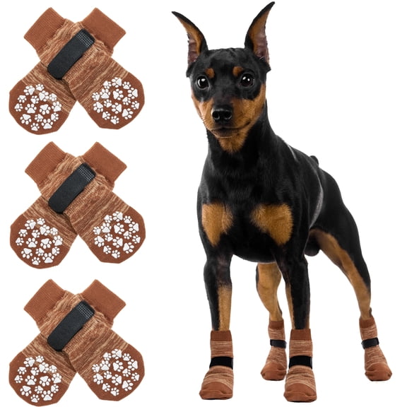 CUSOZWO Non-Slip Dog Socks with Grips, Paw Protectors, Medium, 3 Pairs M