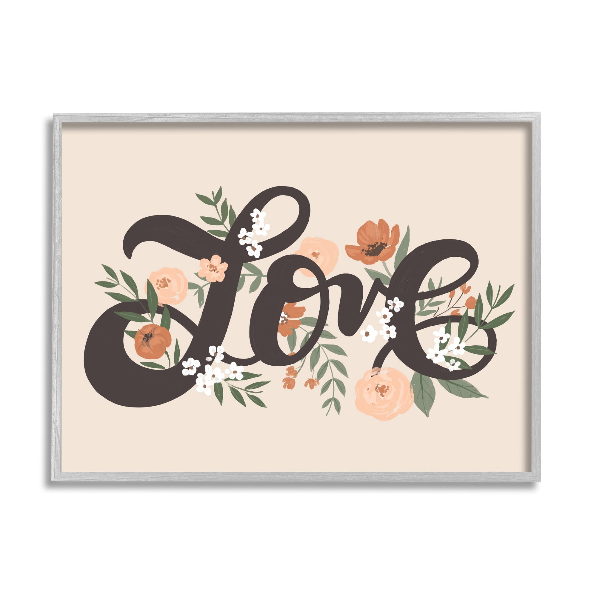 Stupell Industries Vintage Love Word Botanical Flowers Weaving Motif Framed Wall Art, 14 x 11, Design by Loni Harris