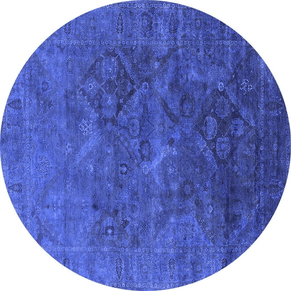 Ahgly Company Machine Washable Indoor Round Oriental Blue Industrial Area Rugs, 4' Round