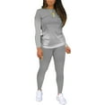 thumbnail image 2 of Fangasis Ladies Sweatsuits Gradient Two Piece Outfit Crew Neck Jogger Set Women Slim Fit Lounge Sets Casual Sports 2#Gray M, 2 of 5