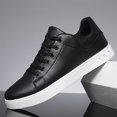 thumbnail image 3 of Men's All-Season Low-Top Skate Sneakers - PU Upper & PVC Sole, Non-Slip Traction, Breathable Lace-Up Shoes for Skateboarding,, Walking - Lightweight Streetwear Shoes in Black/White, 3 of 9