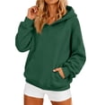 thumbnail image 2 of Women Hoodies Long Sleeve Pullover Tops Solid Color Loose Casual Sweatshirts with Front Pocket Dark Green 3XL, 2 of 6