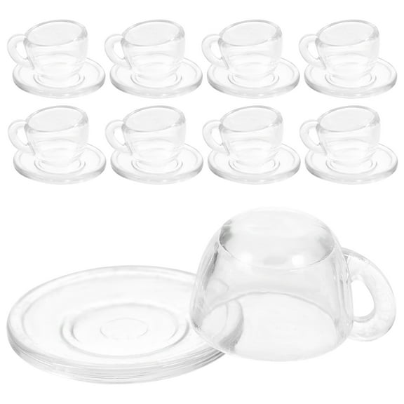 NICEXMAS 20Sets Mini Tea Cups and Saucers Transparent White Round for Doll House Accessories Home Decoration Child Play