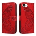 thumbnail image 2 of Dteck Pattern Case for iPhone SE4,Magnetic Leather Butterfly Floral Embossed Flip Case Card Slots Wallet Stand Cover with Wrist Strap for iPhone SE4,Red, 2 of 7