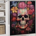 thumbnail image 5 of Colorful Flower Skull 4 Pcs Shower Curtain Set with Rug Bathroom Sets with Waterproof Fabric And Non-Slip Rugs Toilet Lid Cover Bath Mat Decor with Hooks, 5 of 8