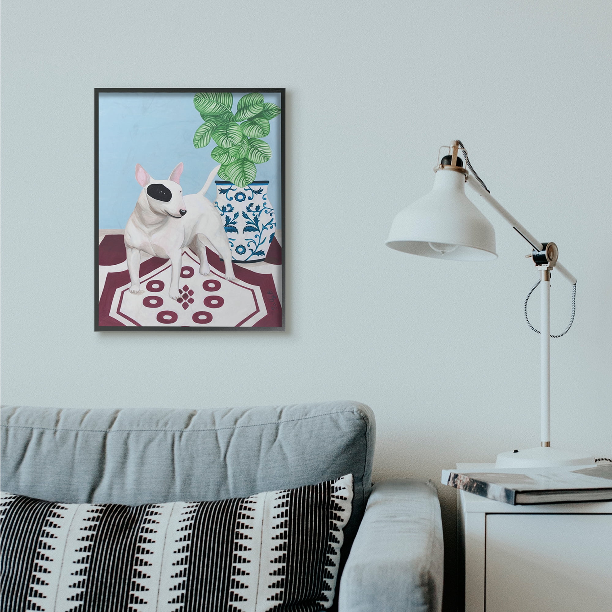 Stupell Industries Dog And Vase Animal Pet Painting Black Framed Art Print Wall Art, 24x30, by Sally B