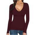 thumbnail image 2 of Viikei Plus Size Womens Hoodies Pullover,Women's Solid Color Base Long Sleeved V-neck Pullover Top Wine S, 2 of 8