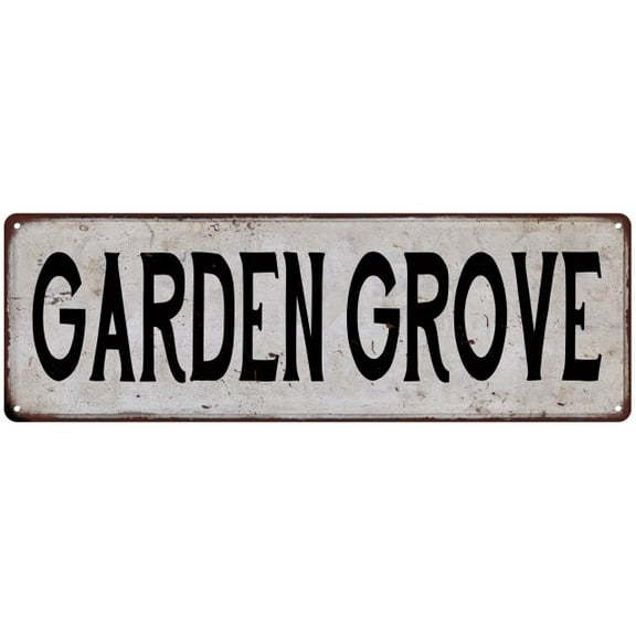 GARDEN GROVE Vintage Look Rustic Metal 6x18 Sign City State 206180041351