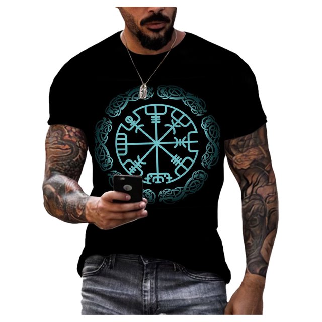 Summer Creative Pentagram Pattern 3D Printing Men's T-shirt Personality Short-sleeved Street Trend Quick-drying O-neck Loose Top