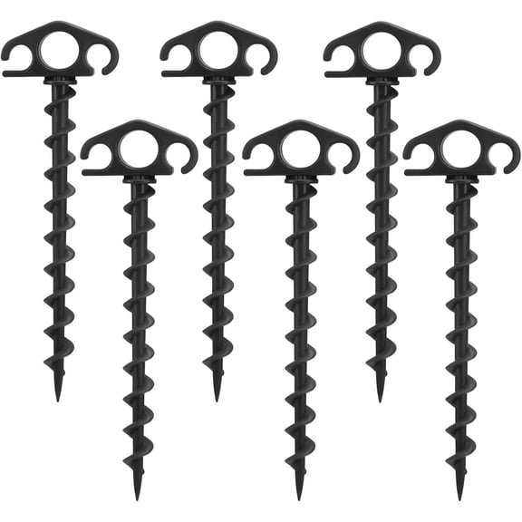 Tent Stakes Ground Anchors Screw in, 6 Pack Sand Stakes for Beach 9.4 Inch Heavy Duty Spiral Tent Pegs for Camping, Party, Hiking, Outdoor Decoration (6, Black)