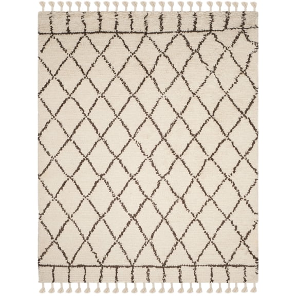 Safavieh Handmade Casablanca Shag Domenica Tribal Wool Rug Ivory/Brown 8' x 10' 8' x 10' Indoor,Handmade Living Room,Bedroom,Dining Room Brown
