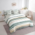 thumbnail image 3 of Manfei Chic Geometric Adult Twin Bedding Sets 7-Piece, Green Striped Abstract Bedding Comforter Set, Modern Chic Artwork Reversible Sheet Sets, Super Cozy Room Decor, 3 of 7