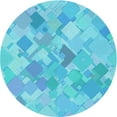 thumbnail image 1 of Ahgly Company Tapis d'Intérieur Rond Lavable en Machine Turquoise Bleu Vif Transitionnel, 3 Pieds Rond, 1 of 7