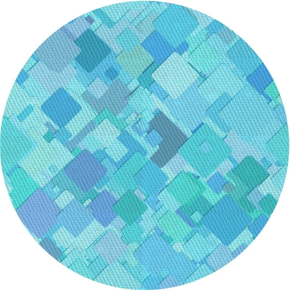 Ahgly Company Machine Washable Indoor Round Transitional Bright Turquoise Blue Area Rugs, 6' Round