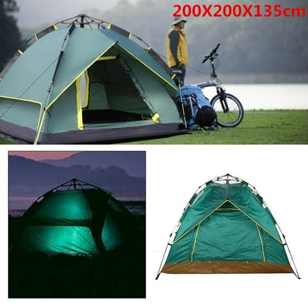 4 Person Green Camping Easy to Up Ultralight Waterproof Family Tent All Season Shelter Double Layer Folding Tents for Camping Hiking Traveling Park