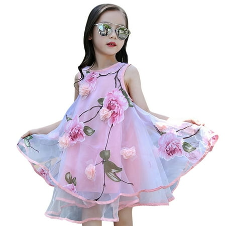 

DNDKILG Infant Baby Toddler Child Children Kids Sleeveless Tulle Tutu Dresses for Girl Sundress Floral Summer Dress Pink 4T-13T