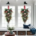 thumbnail image 4 of 18in Christmas Teardrop Swag for Front Door Artificial Winter Swag Garland with Pine Cones, Berry Clusters, Burgundy Ball Ornaments and Ribbons for Thanksgiving Holiday Christmas Decoration, 4 of 6