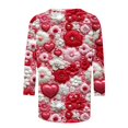 thumbnail image 4 of Womens T Shirts Valentines, Heart Tops for Women, 3/4 Sleeve Tee Shirt Women Valentine's Day Love Flower Print T Shirt Casual Round Neck Three Quarter Sleeve T-Shirt Top, 4 of 5