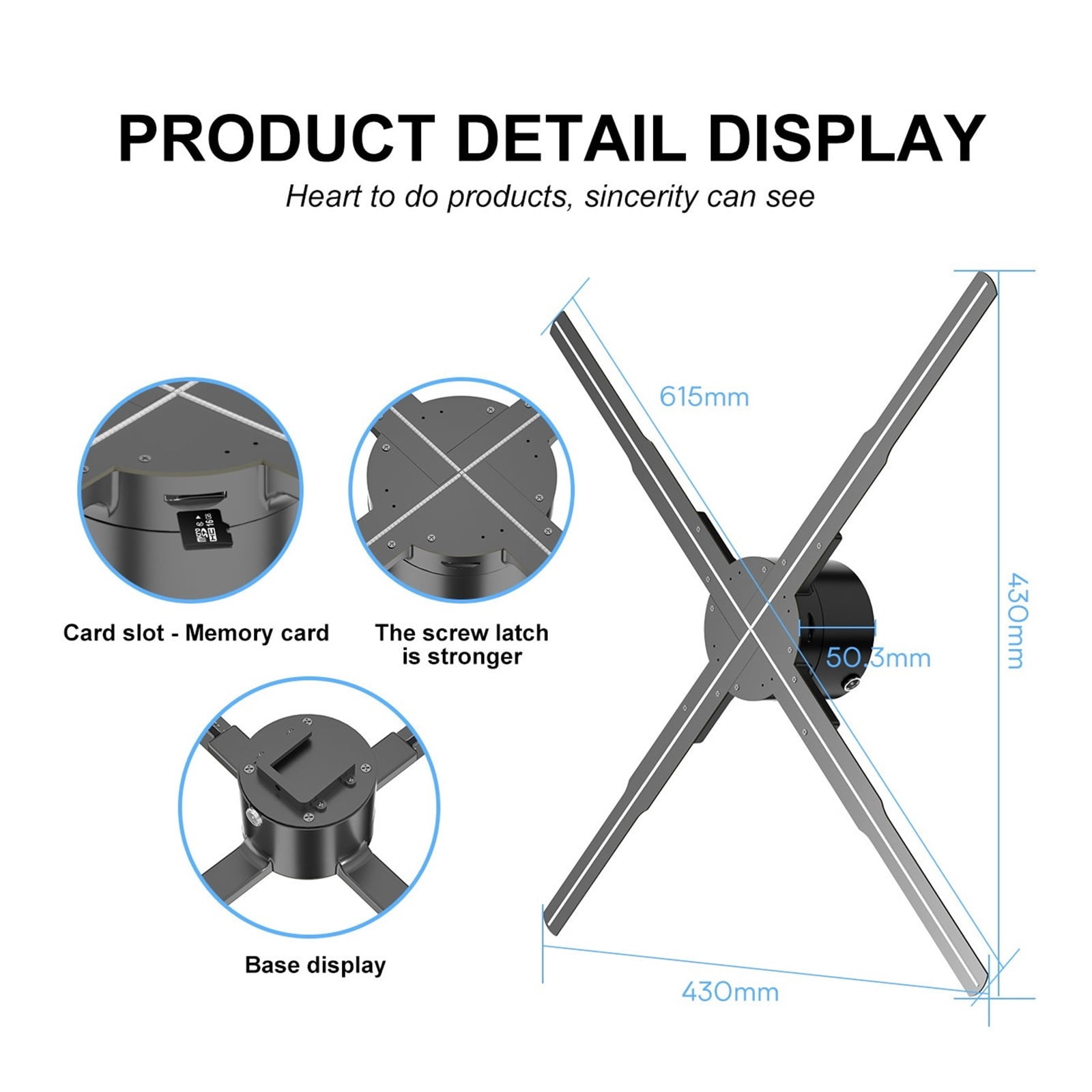 62CM 3D Holographic Projection Fan Led Advertising Display Holographic Light Remote Control Player Support 3D Image ,Portable Design