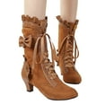 thumbnail image 5 of YLYL Women Lolita Kitten Heels Mid Calf Boots Mid Heel Sweet Bow Lace up Kawaii Dress Boots, 5 of 6