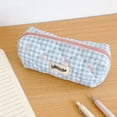 thumbnail image 2 of Hyknon Portable Bow Pencil Case Checkered Large Pencil Pouch Bag with Zipper Cute Blue Pen Holder Organizer for Women College Supplies, 2 of 7
