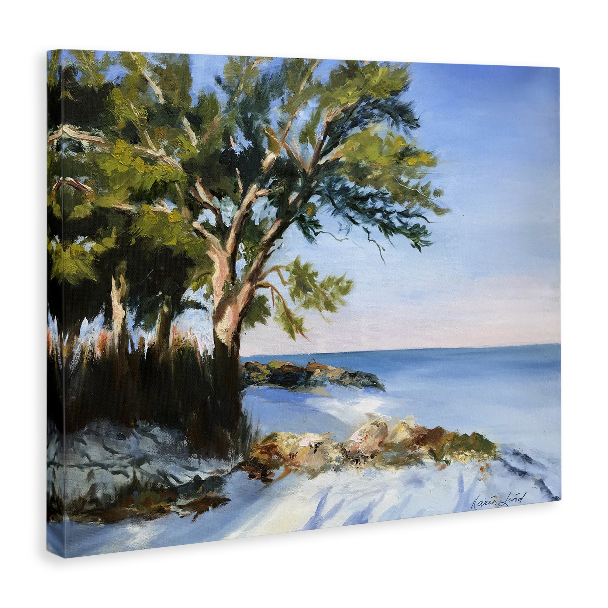 Stupell Industries White Sand Beach Landscape Painting Gallery Wrapped Canvas Art Print Wall Art, 30 x 24