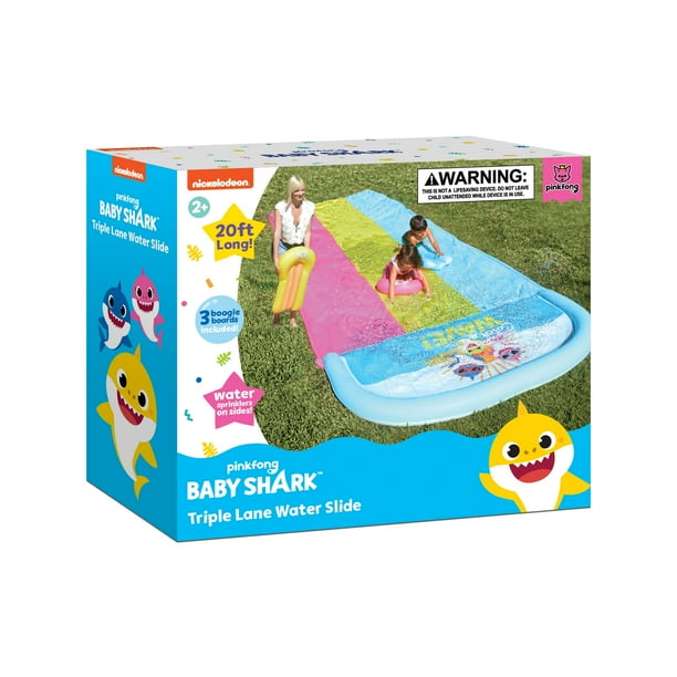 Baby Shark Triple-Lane Water Slide (3) Inflatable Boogie Boards