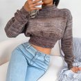 thumbnail image 3 of Pullover Color sólido de manga larga cómodo Simple Cinched Hem Crop Chunky Sweater, 3 of 6