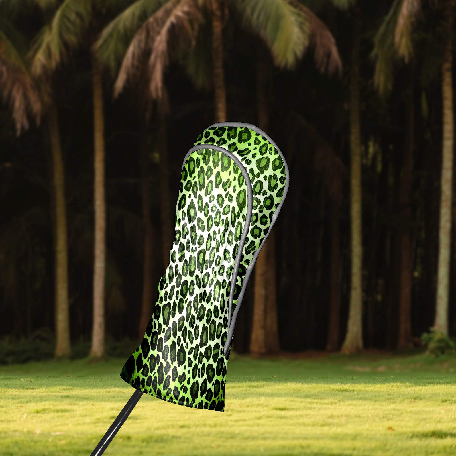 Golf Club Covers, Green Leopard Print Premium PU Leather Driver Hybrid Putter Head Covers with Velvet Lining, Waterproof Golf Gifts for Men Women