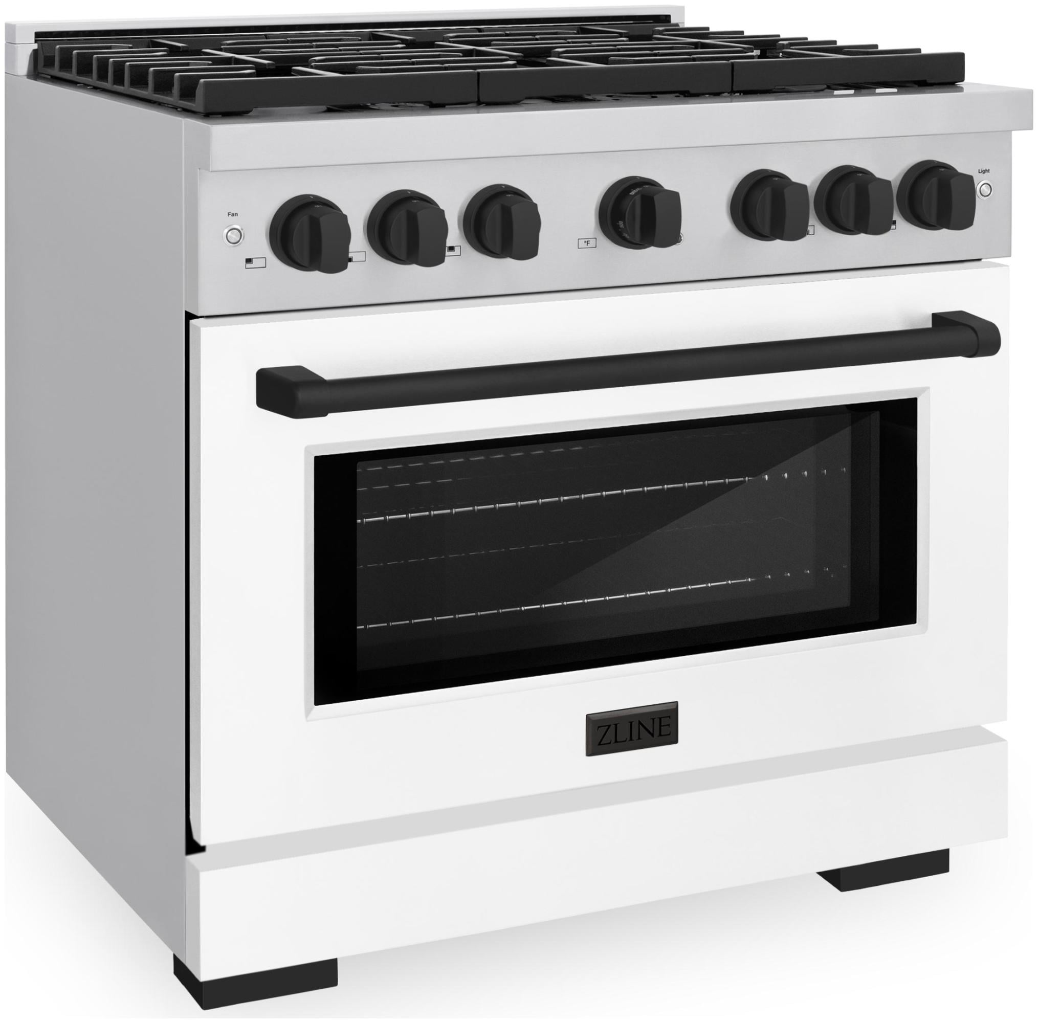 ZLINE Autograph Edition 36 in. 5.2 cu. ft. 6 Burner Gas Range with Convection Gas Oven in Stainless Steel with White Matte Door and Matte Black Accents (SGRZ-WM-36-MB)