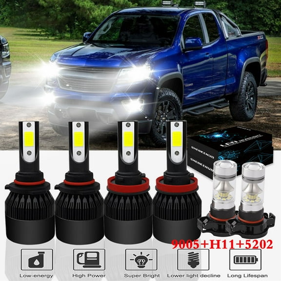 For Chevy Colorado 2013-2019 LED Headlight Bulbs,9005 High Beam  H11 Low Beam 5202 Fog Beam,6pcs,SHENKENUO