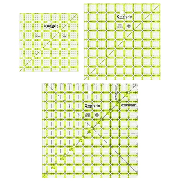 Omnigrip Non-Slip Square Quilting Rulers Combo Pack, Sizes 6-1/2", 8-1/2" & 11-1/2"