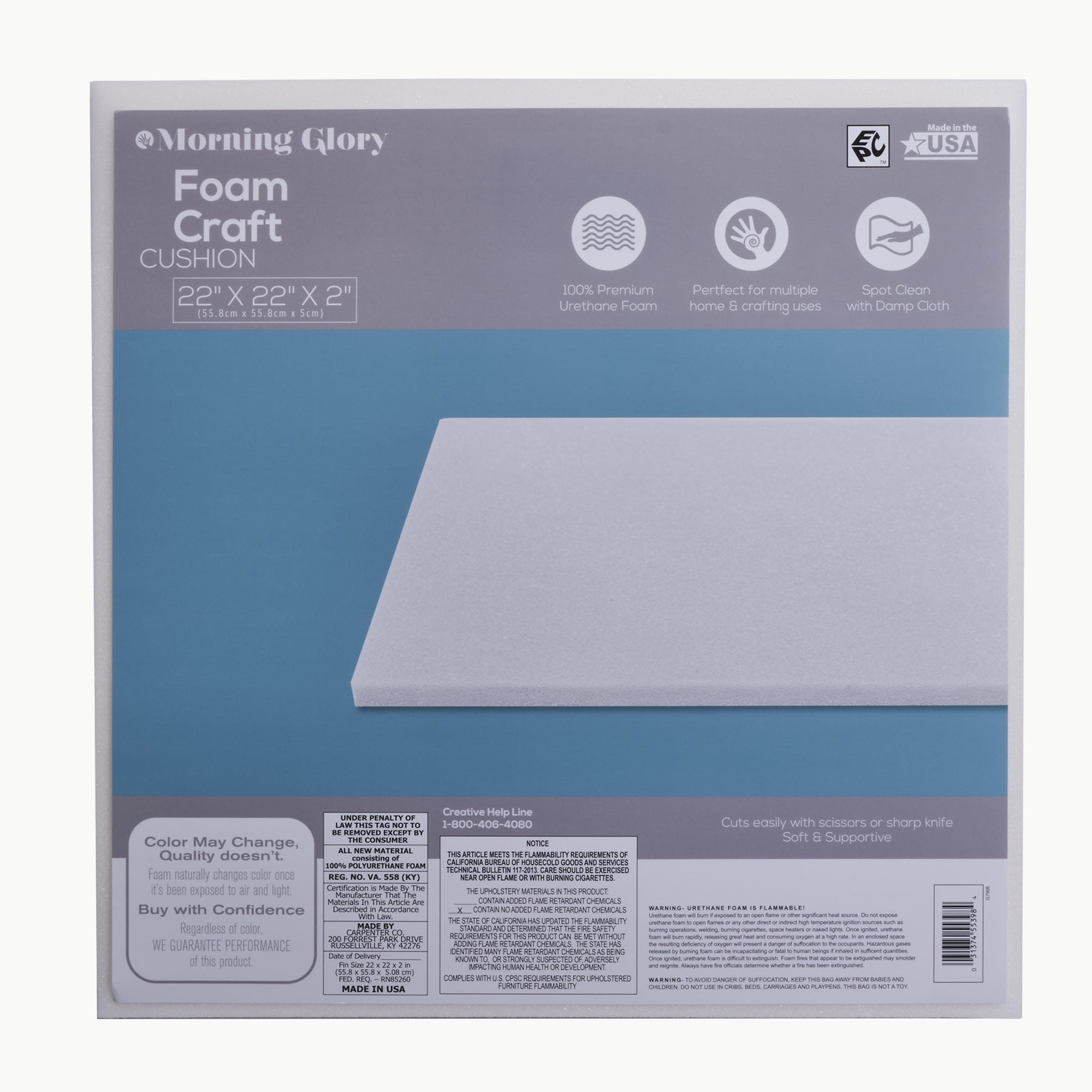 (2 pack) Morning Glory Craft and Cushion Foam, 22" x 22" Square x 2" Thick, 1 Each. White