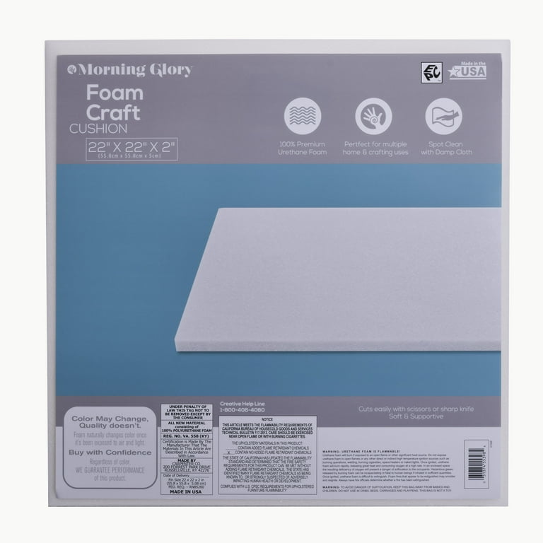 Morning Glory Craft and Cushion Foam, 22" x 22" Square x 2" Thick, 1 Each. White
