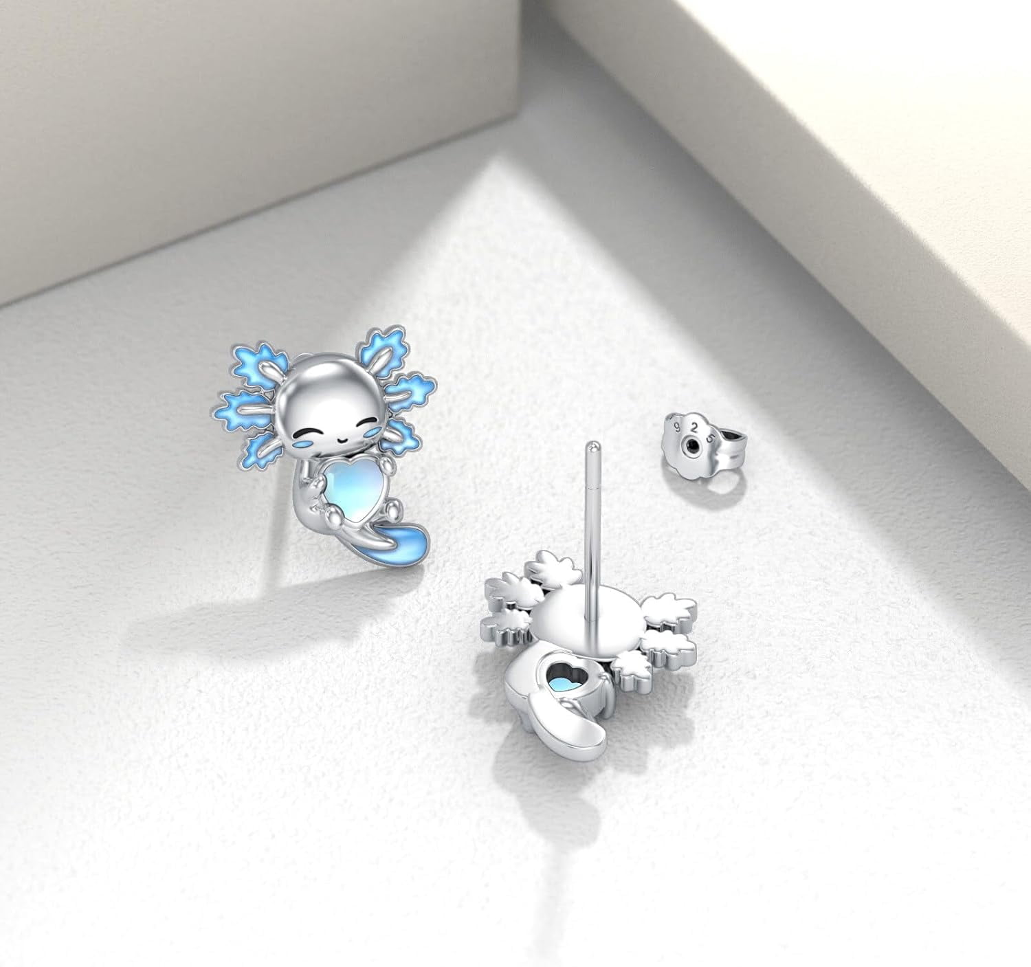Axolotl Stud Earrings 925 Sterling Silver Cute Blue Axolotl Moonstone Earrings Jewelry Gifts for Women Mom Her