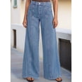 thumbnail image 4 of Female Wide Leg Jeans Baggy Jeans Mid Waist Stretch Boyfriend Denim Pants Vintage Trousers with Pocket L, 4 of 9