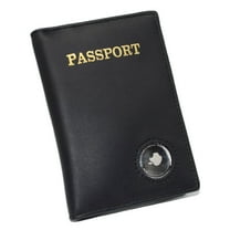 Airtag Passport Holder, Genuine Leather Travel Wallet with Airtag Slot, Passport Cover Case for Men & Women, Airport Travel Essentials Passport Black