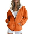 thumbnail image 4 of Women's Button Down Drawstring Hooded Cardigan, Long Sleeve Loose Fit Pocket Sweater, Soft Polyester Casual Cover Up for Fall Winter Spring Daily Wear and Seasonal Comfort Orange L, 4 of 8