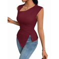 thumbnail image 2 of Womens Asymmetric Neck Slim Fit Cropped Solid Color Tshirt Elegant Basic Top Casual Chic Tee Chestnut Red M, 2 of 9