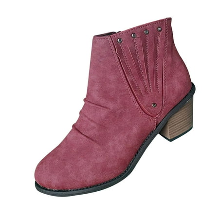 

Boots for Women Clearance Deals! Verugu Western Cowboy Low Heel Comfort Bootie Ankle Boots for Women Winter New Warm Women s Shoes Thick Heel Zipper Ankle Boots Red 37