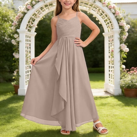 Tween Girls Layered Tulle Dress Coffee Dress Sleeveless Girls Tea Party Dress Graduation Ceremony Outfit 11-12Years